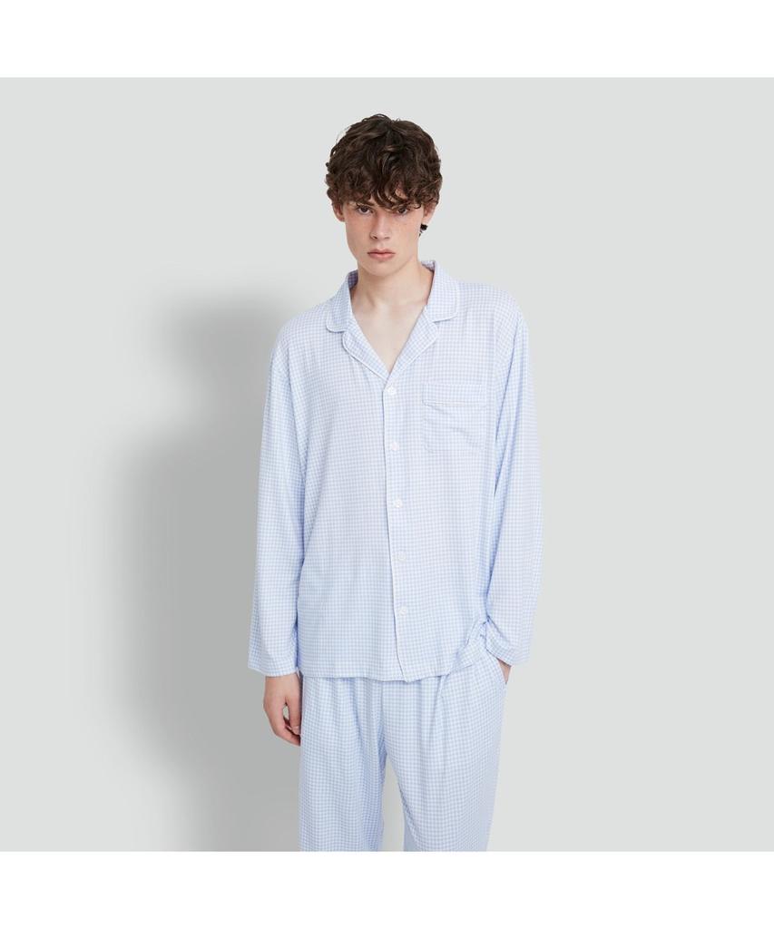 Jaju Men'S Peach Skin Length Pajama Set_Light Blue