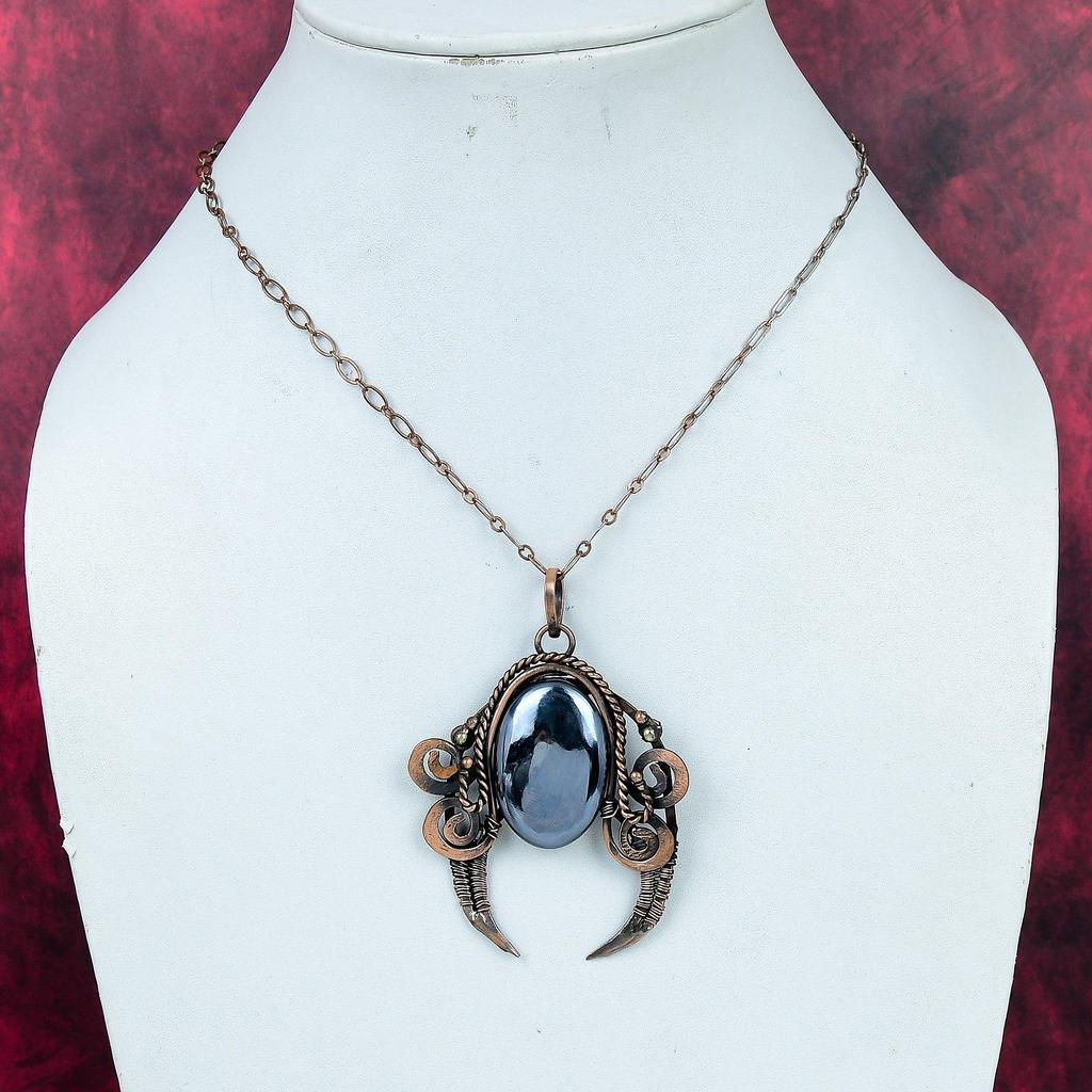 Shungite Gemstone Pendant Copper Wire Wrapped Designer Pendant Handmade Jewelry