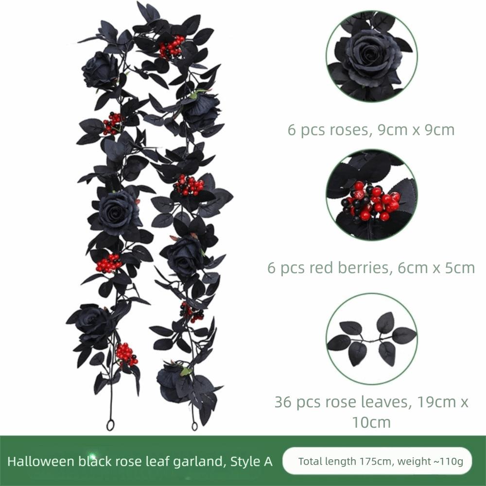 

Экологичные искусственные цветы PPC Черные листья розы Хэллоуин Листья розы Лианы Домашняя обстановка A