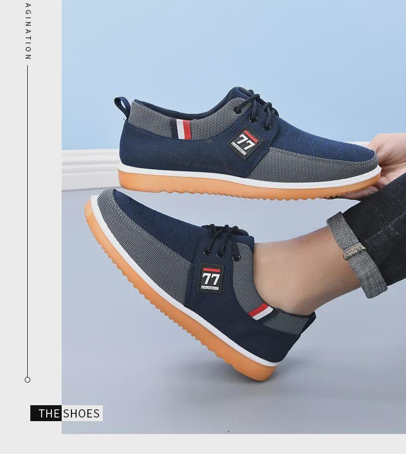 Męskie oddychające, lekkie, odporne na zużycie płócienne buty do biegania z podeszwą z kauczuku – wszechstronne na jesień i do prowadzenia samochodu.