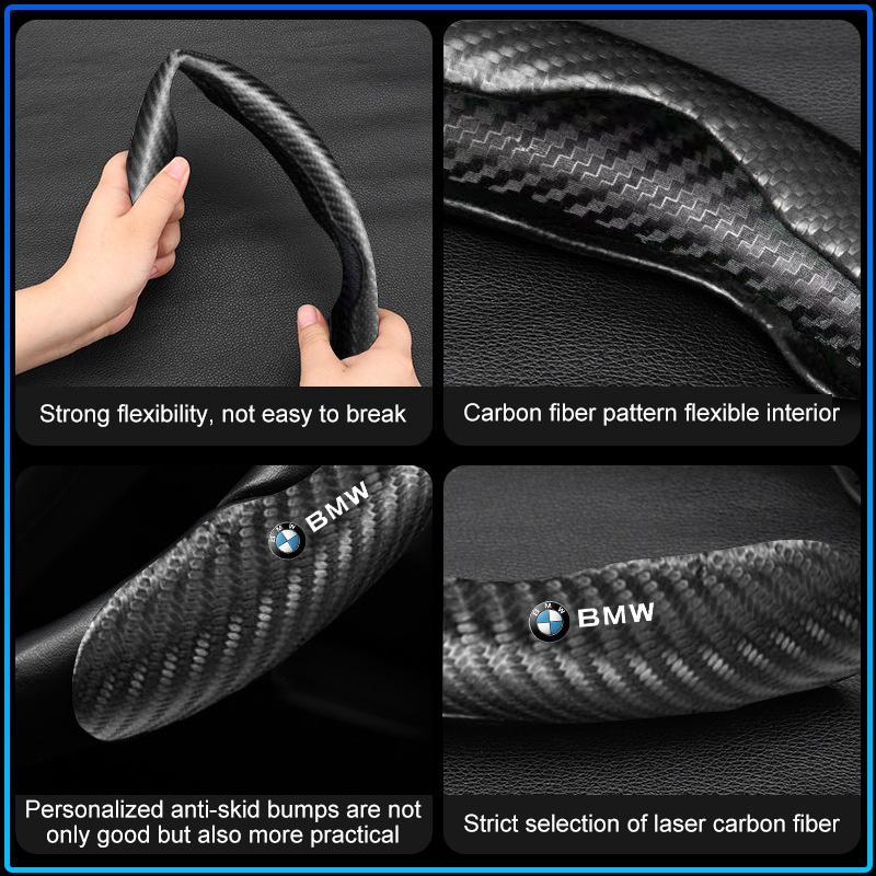 2pcs Carbon Fiber Non-Slip Steering Wheel Cover Car Accessories For BMW M Performance 1 3 5 7 Series M3 M4 M5 M6 X1 X3 X5 X6 X7 E30 E34 E36 E39 E4