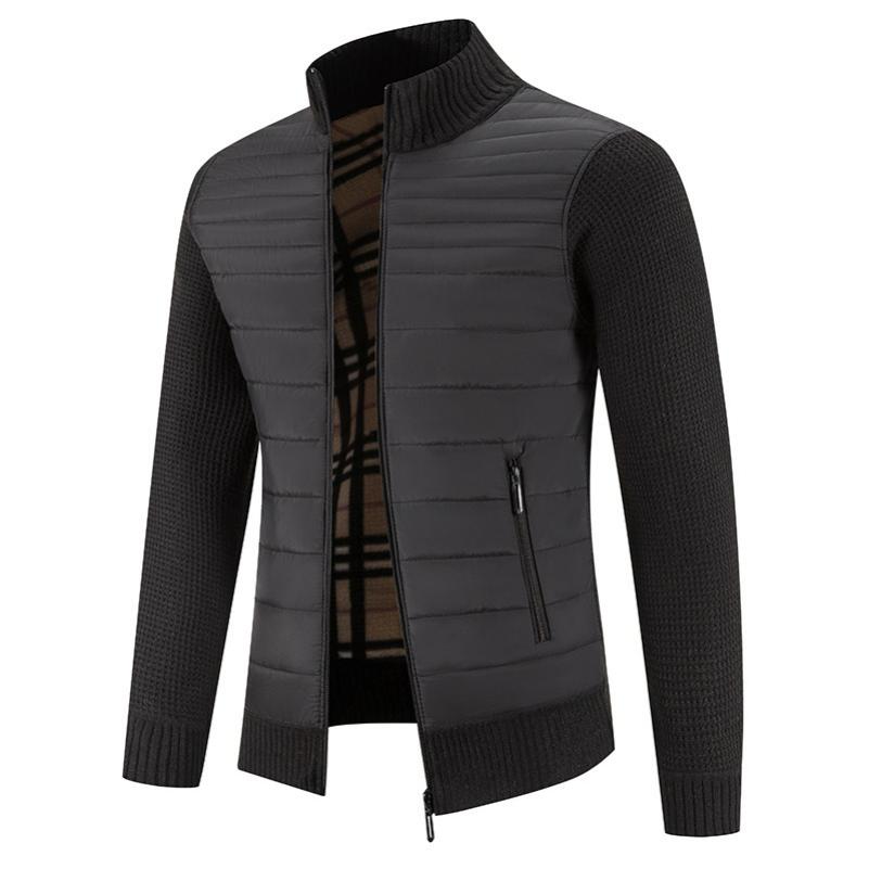 Autumn and Winter Men's Stand-up Collar Plus Velvet Thick Cardigan Sweater Men's Outer Wear Large Size Color Matching Warm Sweater Jacket