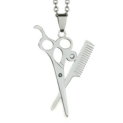 Stainless Steel Hairdresser Scissors Comb Necklace Pendant - DG-022