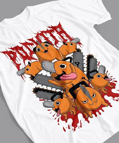 Adult and Childrens Pochita Legion Chainsaw Unisex Pochita Print Pure Cotton Tshirt Cute and Crazy Anime Short Sleeves S