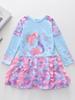 2026 Long Sleeve Girls' One-Piece Swimsuit Skirt Style with CPC Certification for Medium and Large Children