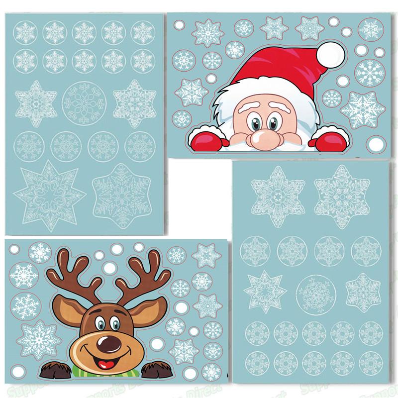 Christmas Window Glass Decal Santa Claus Snowflake Wall Stickers For Kids Rooms New Year Decorations Christmas Ornaments
