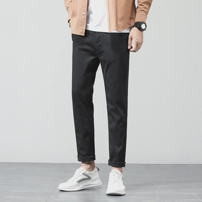 Herren Elastische Baumwollhose mit geradem Bein - Unifarben, Vielseitig, Frühling/Herbst, Koreanischer Stil (2023)