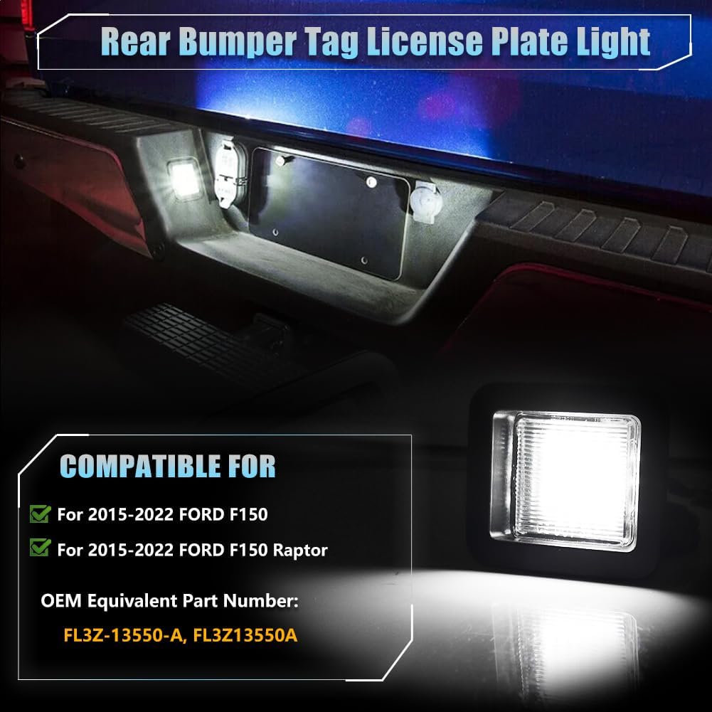 LED License Plate Light For Fo-Rd 2015- F150 2017- Raptor Pickup Truck, F150 Led Rear Tag Lamp, 6000K White Lights, 2 PCS