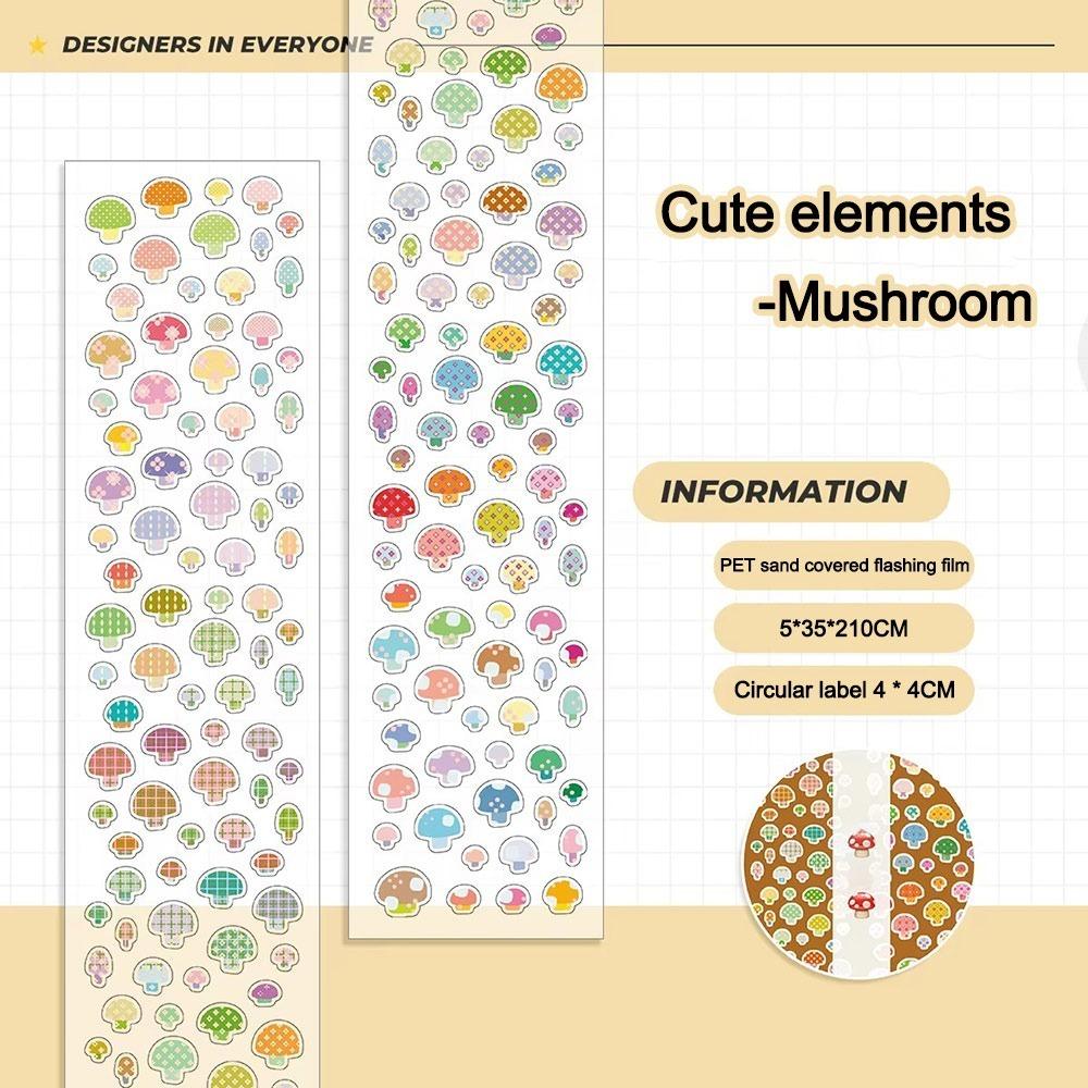 Mushroom Pattern PET Sticker Tapes Basic Material Removable Stationery Stickers Waterproof DIY Graffiti Star Decor Stickers