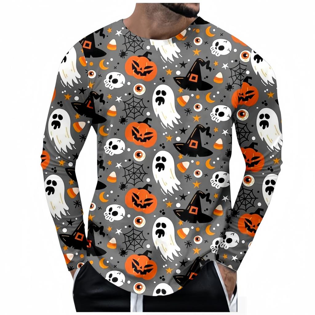 2025 New Fashion Halloween Theme 3D Printed Polyester Men's Long Sleeve T-shirt Autumn Casual Loose Pullover Street Harajuku Top