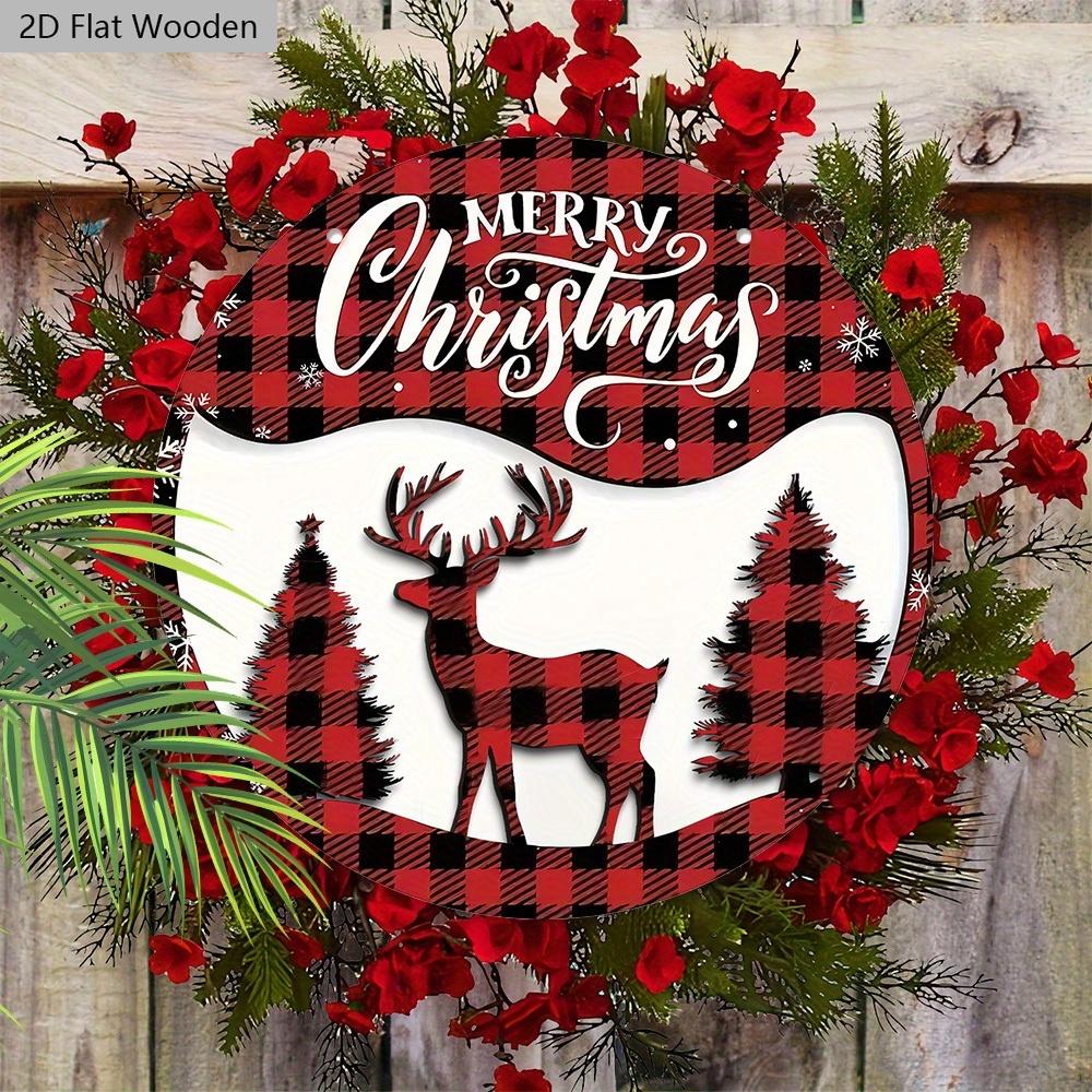 Christmas Wooden Sign with Classic Reindeer Pattern - Navidad Round Sign for Front Door, Wall Hanging Decor - Ideal Christmas Ornament