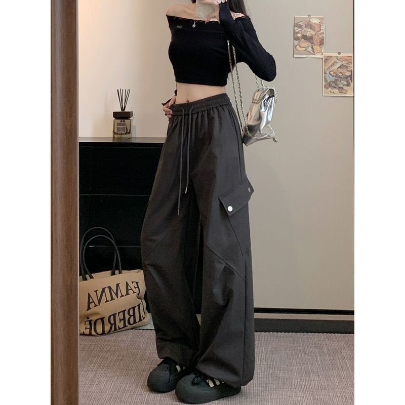 American Style Sexy High Waist Style in Gray Casual Pants Cargo Pants Women's Autumn Loose Drooping Loose Pants Straight-Leg Pants Mop Pants