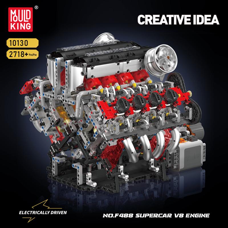 Mould King 10130 Der F488 Supercar V8 Motor Baustein Technisches Auto Ziegelstein Set Montage Auto Motor Spielzeug Kinder Weihnachtsgeschenk