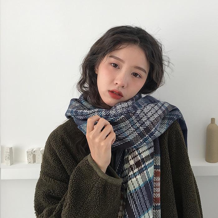 Japanese Women's Winter Thick Imitation Cashmere Scarf To Keep Warm and Versatile Plaid Korean Style Shawl Long Dual Purpose Scarf for Students