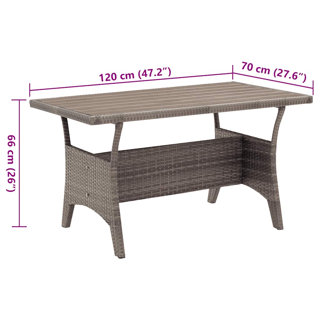 Garden Table Gray 120x70x66 cm Poly Rattan