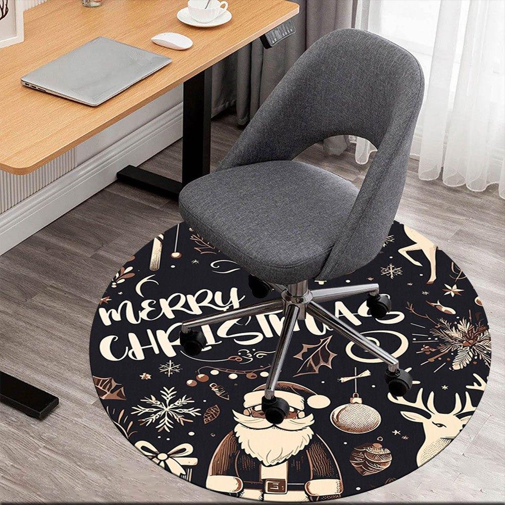 

Merry Christmas Festive Ornament with Santa Claus, Reindeer, and SnowflakesRound Non-Slip chair mat chair carpet for office Rugs for Office Decor Gift 80cm by 80cm