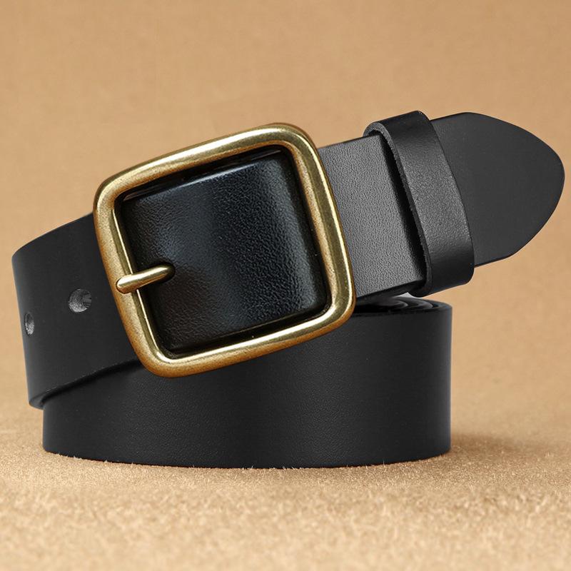 Men's Retro Genuine Leather Belt - Pin Buckle Cowhide Waist Belt for Business and Casual Wear, Suitable for Middle-Aged and Young Men.