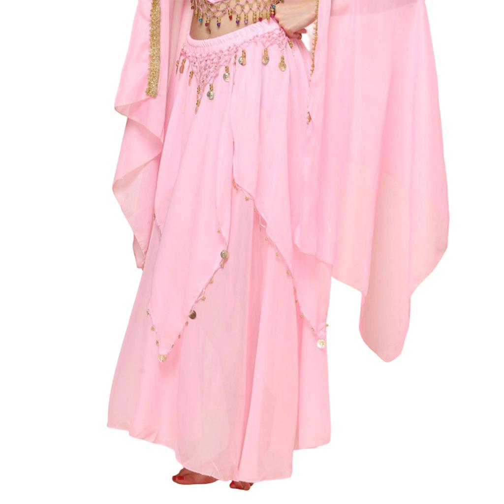 Fashion Ladies' Belly Dance Skirt Chiffon Big Swing Skirt Women Sequin Stage Performance Dress Solid Color Half Body Skirt