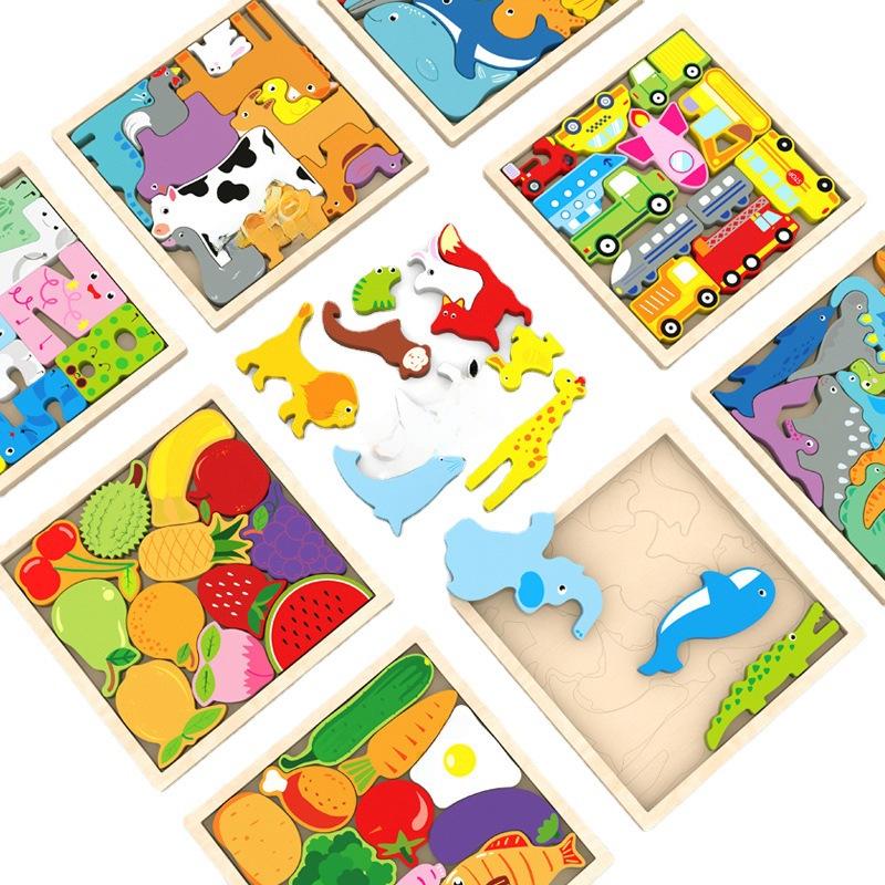 Kinder kreative pädagogische Holz 3D Tier Tetris Puzzle Bausteine Spielzeug