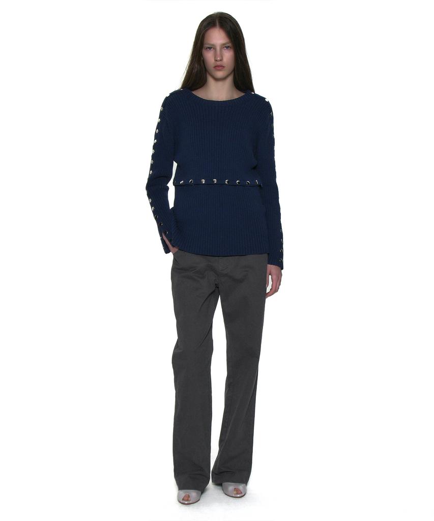PARTIMENTO WOMEN Two-Way Transform Ribbed Knit Crew Neck_Blue