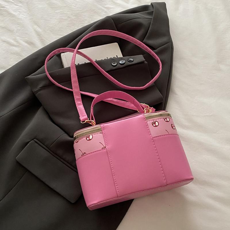 Chic Small Square PU Bag with Cherry Design Women's Trendy Crossbody Bag Sophisticate Commuter Handbag