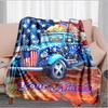 1PC Custom Name American Flag Truck Art flannel blanket versatile, all-season throw suitable for the living room, bedroom, camping, travel, and gift