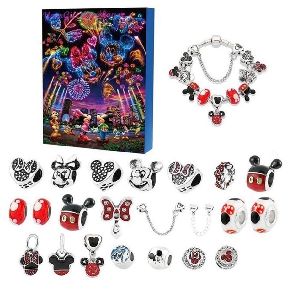 Stitch Mickey Christmas Advent Calendar Bracelets Xmas Countdown Calendar Diy Jewelry Making Kit Girls Surprise Gift