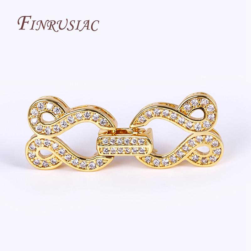 18K Gold Plated Inlaid Zircon Closure Fasteners Lock Clasps Accessories,Handmade Decorative Connector Pearls Clasps Supplies