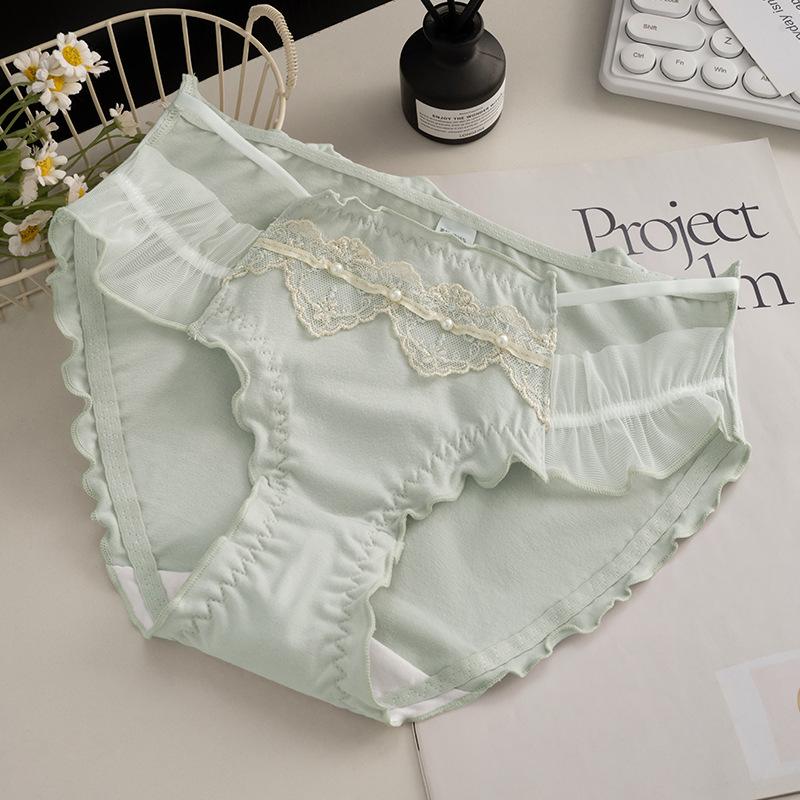 

Ladies Spring and Summer Sexy Thin Band Hollow Pure Cotton Antibacterial Briefs XL лайм-зеленого кольору