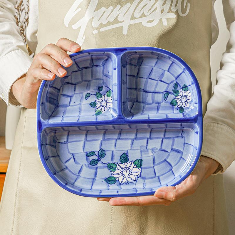 

Divided Plate Large Three Grid Plate Divided Plate Ceramic Household Breakfast for One Person
