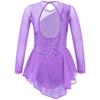 Girls Long Sleeve Dance Dress Round Neck Sequins Flower Front Hollow Back Performance Costume