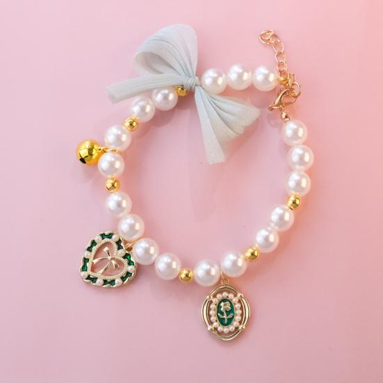 Elegantes Haustierhalsband mit Glöckchen und Schleife, atmungsaktiv, zum Anziehen, Gothic-Kunstperle