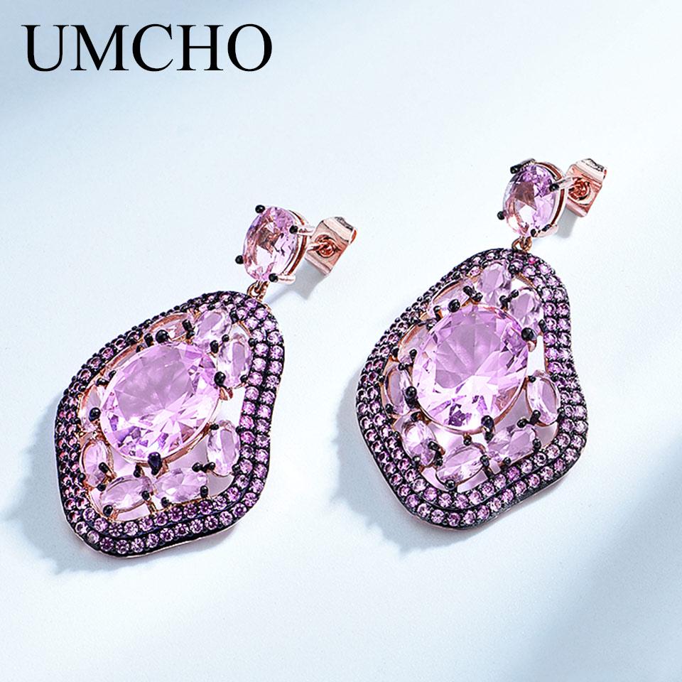 Umcho Cercei cu picătură nano roz Morganite Creați Cercei de lux autentic din argint 925