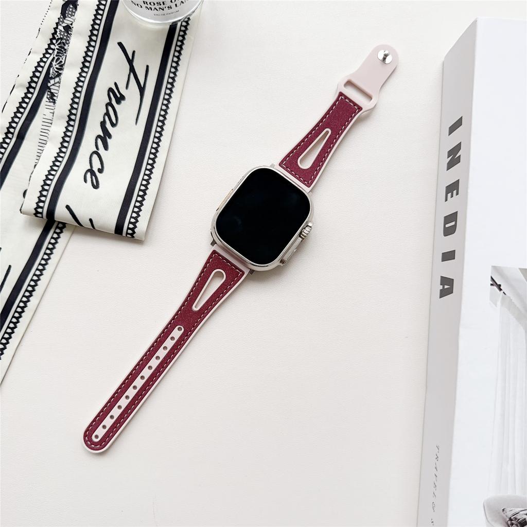 For Apple Watch Series 10 42mm/9 8 7 41mm/SE (2023) SE (2022) SE 6 5 4 40mm/3 2 1 38mm PU Leather+Silicone Watch Band