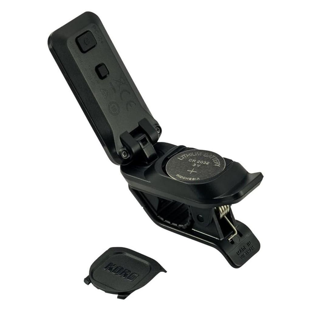 KORG Pitchclip Stimmgerät für stufenlos einstellbares Schwarz 2+ Clip-on Gitarre/Bass, Leichtgewicht, 18 Stunden Betriebsdauer, Winkel, Linkshänder-kompatibel, (PC-2+)