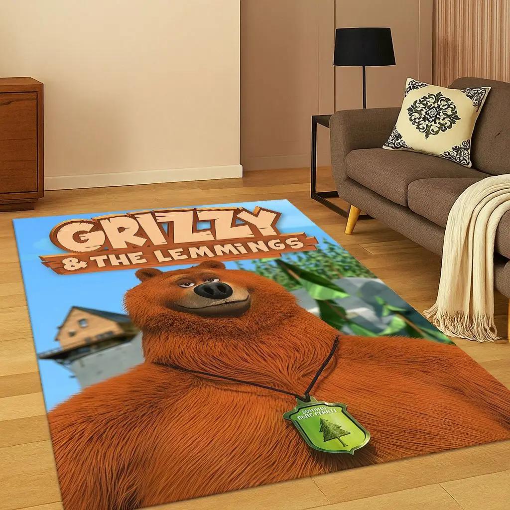 3D Grizzy and The Lemmings Cartoon Carpet Rug for Bedroom Living Room Sofa Home Decor,kids Game Area Rug Non-slip Floor Mat Gift