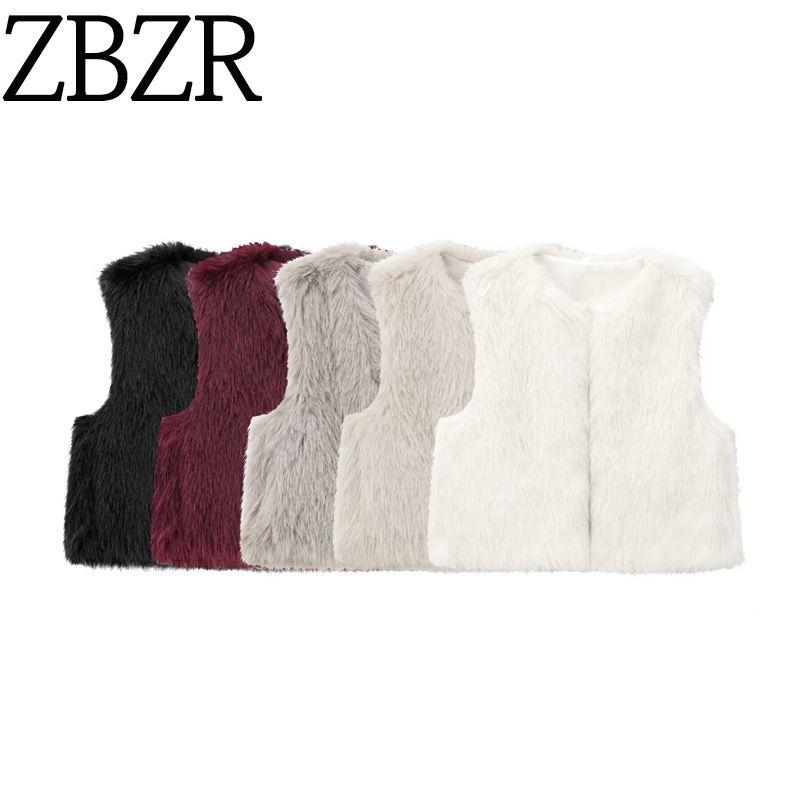 Zbzr Autumn New Women Clothes Western Style Versitile Fashion Sleeveless Faux Fur Short Vest 1255799