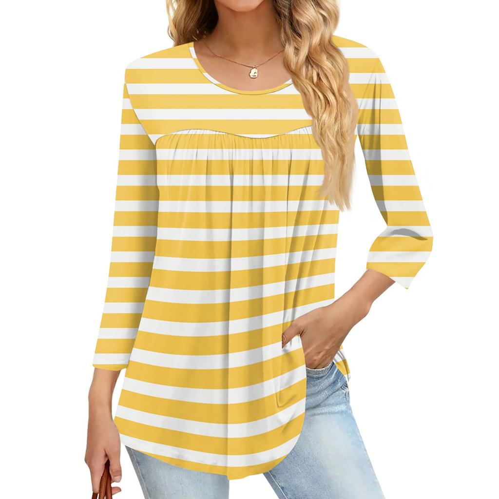 Damenmode Lässiges Dreiviertelarm-Oberteil mit Aufdruck und Rundhalsausschnitt