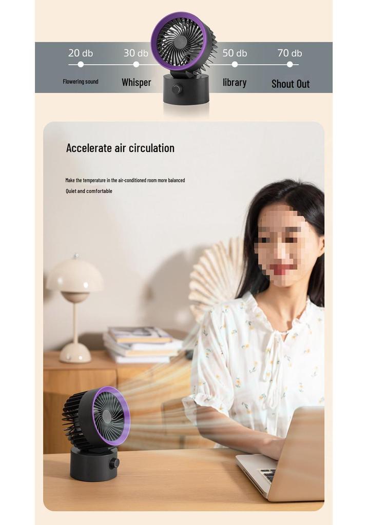 USB Rechargeable Mini Oscillating Silent Desktop Fan