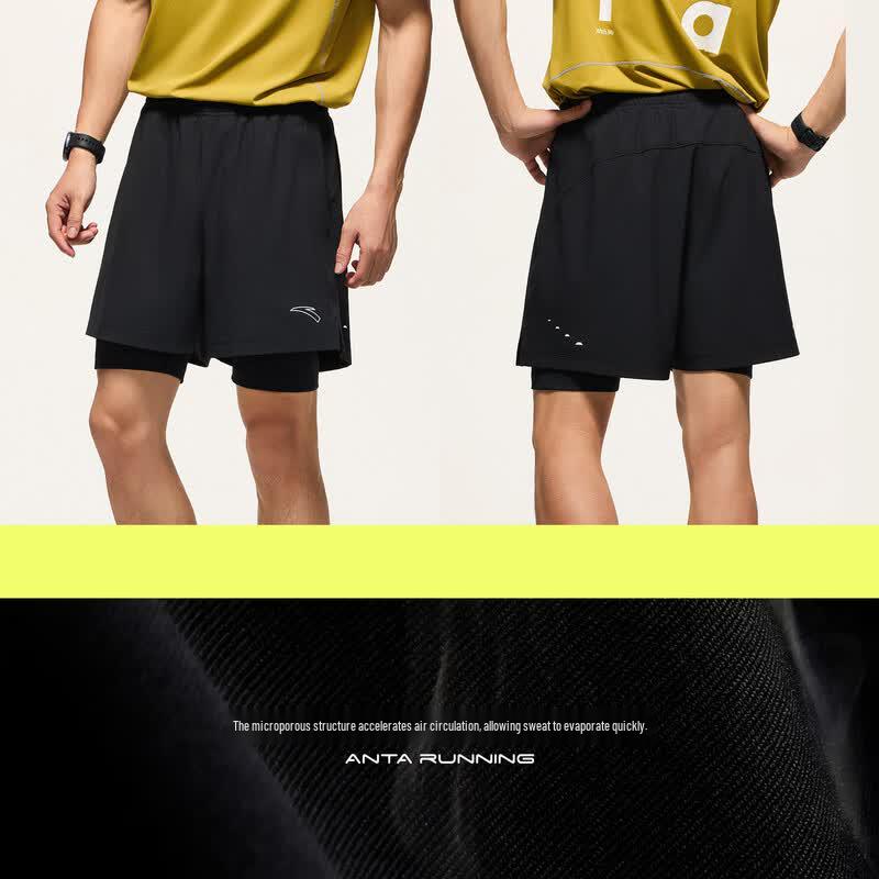 Anta C5 Men's Zero-Pressure Quick-Dry 2-in-1 Running Shorts