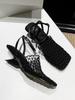 Temperament niche square head breathable woven mesh weave heel high heel sandals empty bag head hollow woven fishing net shoes