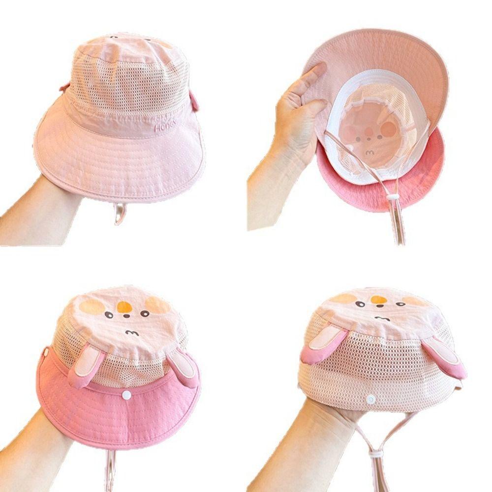Letter Embroidery Cartoon Animal Bucket Hat Quick-dry Children's Fisherman Hat  Kid