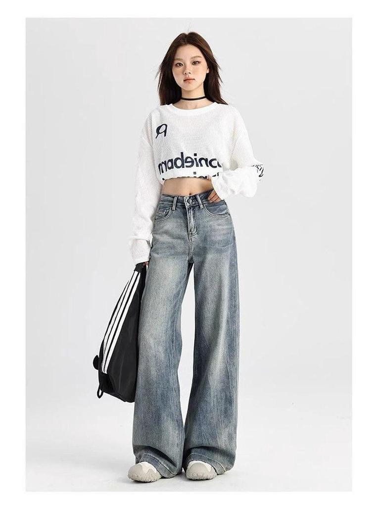 Plus Size High-Waisted Loose Denim Wide-Leg Pants for Women