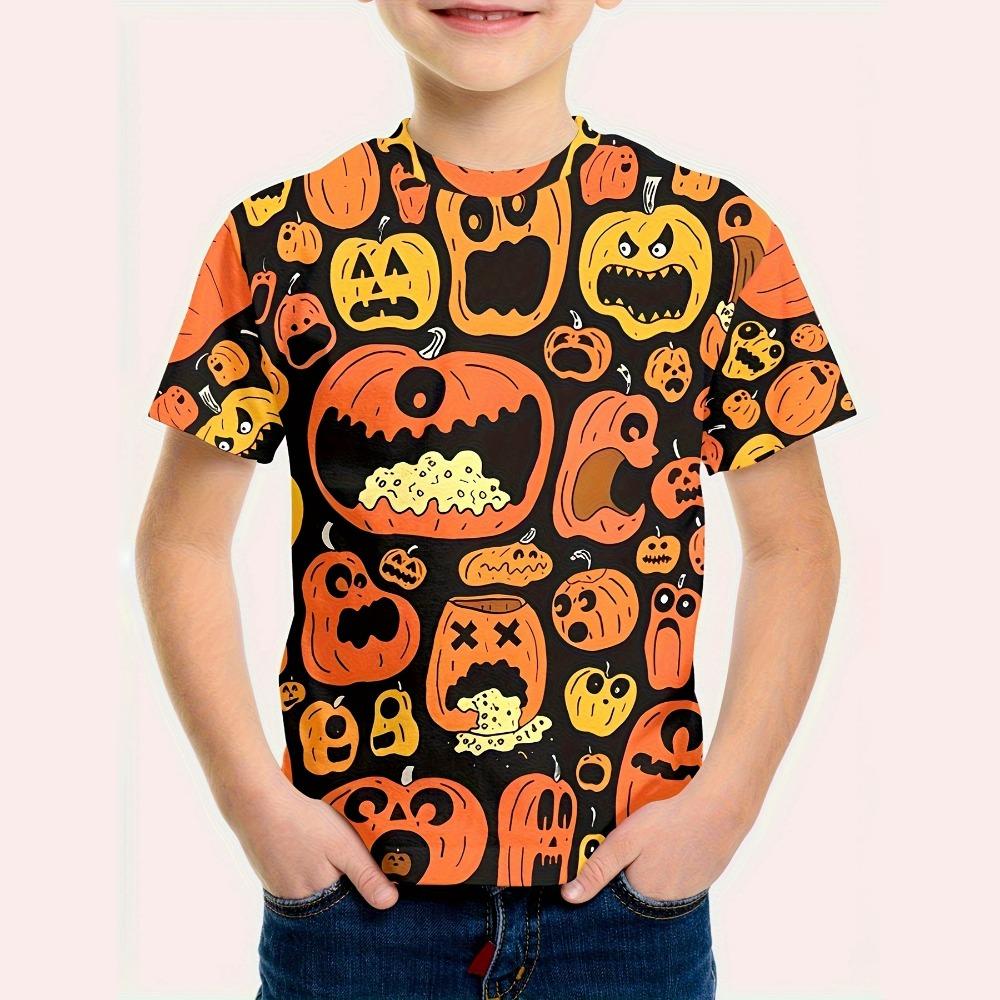 Girl Clothes Funny Terror Pumpkin Graphic T Shirt Boys Girls Halloween Short Sleeve Tops Tees Halloween Gift Party T-Shirt