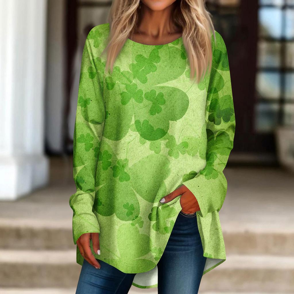 Women's Casual Round Neck St. Patrick's Day Printed Long Sleeve T-Shirt Top