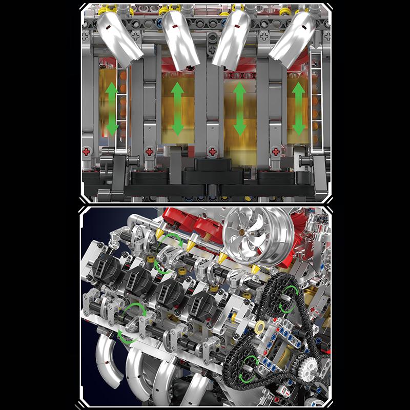 Mould King 10219 Technical Car Toys The Motorized F488 Supercar V8 Engine Building Block Assembly Engine Set Kids Christmas Gift