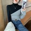 Half High Collar Bottoming Shirt Women's Inner Wear New Slim Fit Western Style Long Sleeve T-shirt High Sense of Stitching Contrast Color Top