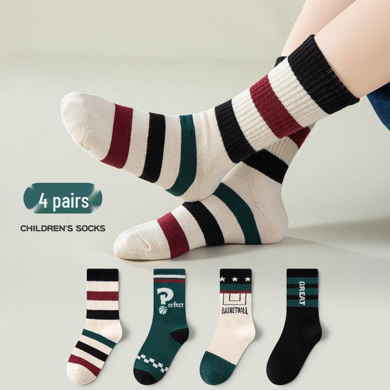 

Kids Combed Cotton Mid-Calf Socks: Autumn/Winter Breathable, Sweat-Absorbent, Odor-Resistant, for Boys & Girls 6-8 years (shoe size 27-31)