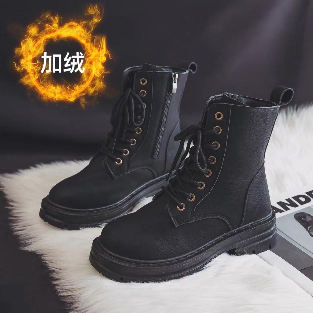 Tide Martin boots women's autumn new British platform student short boots versatile locomotive rhubarb boots leather boots