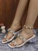 High Heels Women's Summer 2025 New Pearl Butterfly Square Head with Sandals Fashion Wear Large Size Slippers